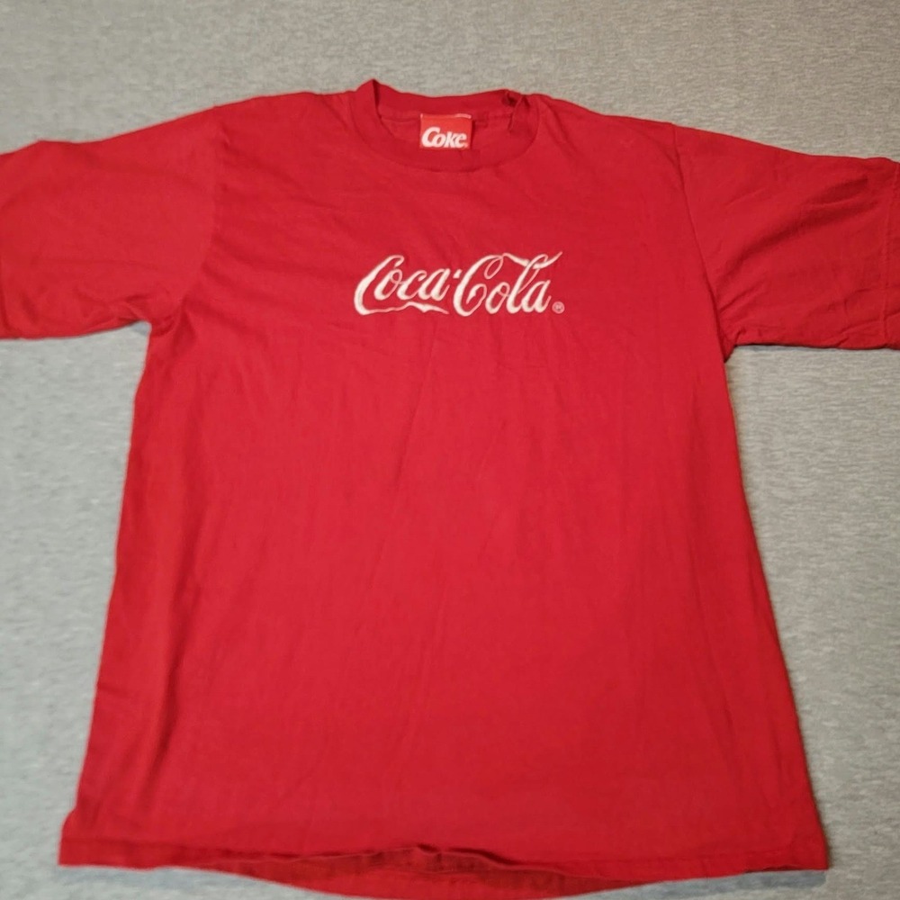 Coca-Cola T-Shirt Mens XL Red Coke Graphic Logo Embroidered Cotton Made in USA